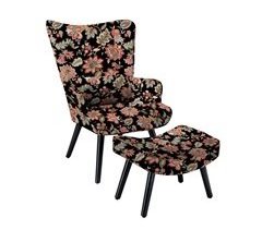 Sofá individual imitación lino estampado de flores con reposapiés