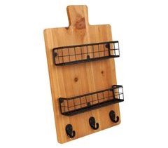 Percha con estantes de madera y metal