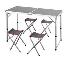 Aktive Mesa plegable regulable aluminio con 4 taburetes