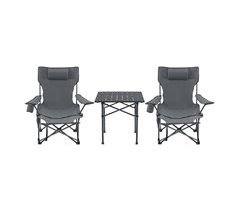 Mesa portátil con 2 sillas plegables camping Bellante acero tela