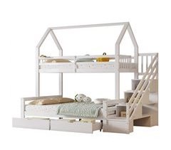 Litera cabaña infantil de madera de pino con 2 cajónes