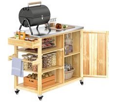 Carrito de Parrilla Acero, Madera de Abeto Outsunny