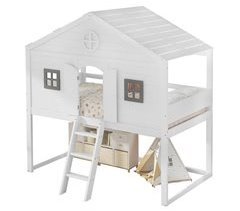 Cama alta cabaña infantil de madera de pino y mdf