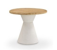 Mesa de comedor redonda en madera de abeto y base de poliresina