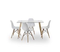 Pack Mesa de Cristal Templado + 4 Sillas Estilo Nordico