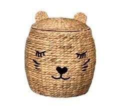 Cesta de almacenaje en jacinto de agua, forma de gato