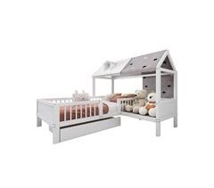 Cama cabaña infantil de madera maciza con 1 cajón