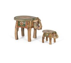 Set de 2 figuras de madera de mango talladas y pintadas a mano