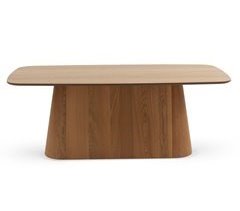 Mesa de madera contrachapado roble con pie central cilíndrico