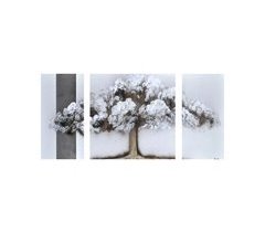 Cuadro tríptico pintado ÁRBOL blanco