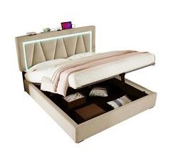 Cama de matrimonio de lino con almacenaje 166x208