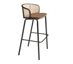 Taburete terciopelo,madera y rattan