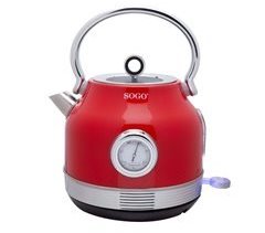 SOGO HERVIDOR AGUA INOX DISEÑO RETRO ROJO. 1.7L -1850-2200W