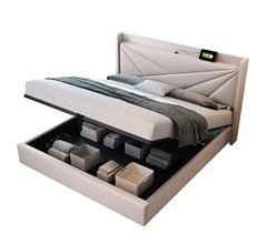 Cama de matrimonio de lino con almacenaje 186x208