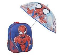 Set de Mochila 3D infantil de Spiderman + Paraguas Burbuja a juego