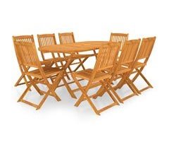 Set comedor de jardín plegable 9 piezas madera maciza de acacia