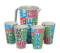 Set jarra y 4 vasos de bambú