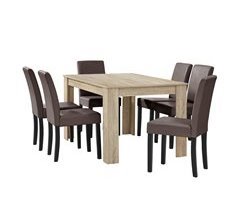 Mesa de comedor + Set de 6 sillas Forssa MDF y polipiel 140x90