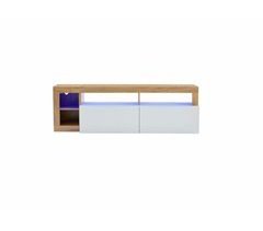 Mueble de TV moderno con efecto madera y 2 puertas batientes