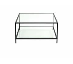 Mesa de centro de cristal y metal para salón.