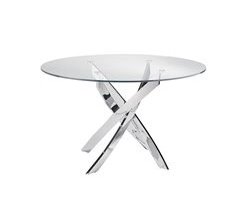 ANGEL CERDA Mesa comedor redonda cristal templado y acero cromado 110x110