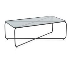 Mesa de centro de metal con tapa de cristal