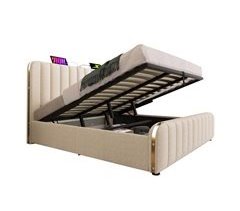 Cama de matrimonio de lino con almacenaje 190x216