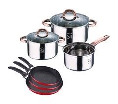 Set 8 batería de cocina onil 5 pzs + set 3 sartenes