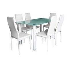 Mesa de Cristal Templado + 6 Sillas Polipiel. Comedor o Cocina 140x80