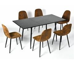 Conjunto de mesa extensible efecto madera y 5 sillas