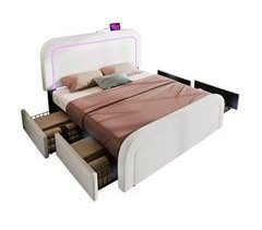 Cama de matrimonio de piel sintética con 4 cajónes 170x208