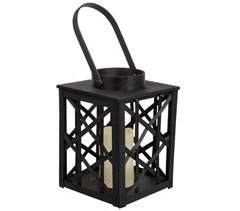 Farol de bambú y madera con vela a pilas