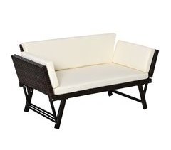 Sofá de Ratán de 2 Plazas Acero, PE ratan, tela de poliéster