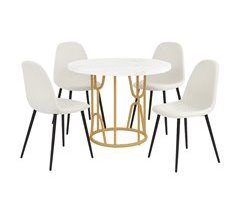 Juego de comedor con mesa efecto mármol y base con 4 sillas tapizadas