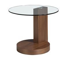 ANGEL CERDA Mesa rincón redonda cristal templado y nogal
