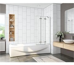 Mampara de Bañera Plegable Vidrio Templado con 3 hojas abatibles,Barra Soporte 35cm