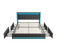 Cama Con LED Y Base USB, Baúl Cama Con Lamas Y 4 Cajones 168x213