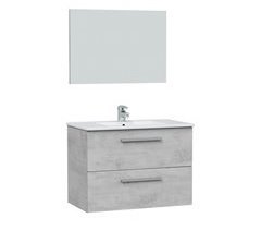Mueble baño suspendido Axel 2 cajones espejo, sin lavabo, Cemento