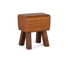 Taburete tapizado en piel natural y patas de madera maciza de mango