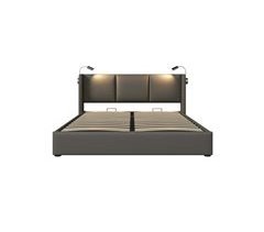 Cama de matrimonio de pu con almacenaje