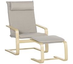 Mecedora con Reposapiés Madera de Abedul, Espuma, Lino HOMCOM