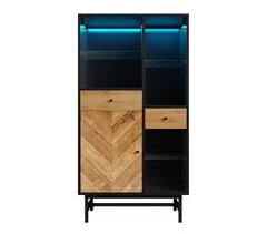 Vitrina con cajones y estantes de cristal con LED