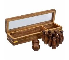 Juego de bolos (10 piezas + 2 bolas) en caja de madera