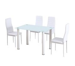 Mesa de Cristal Templado + 4 Sillas Polipiel. Comedor o Cocina 110x70