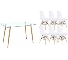 Pack Mesa de Cristal Templado + 6 Sillas Estilo Nordico