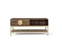 Mesa de centro baja de 1 cajón de madera de mango y metal