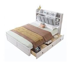 Cama juvenile de madera de pino con 3 cajónes 147x225
