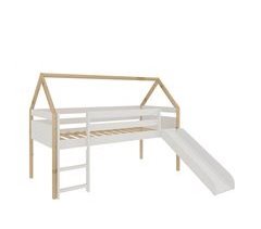Cama infantil estilo casita con Tobogán y Escalera