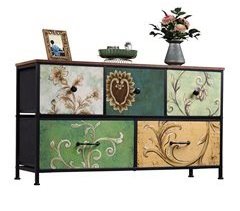 Cómoda vintage con 5 cajones de tela