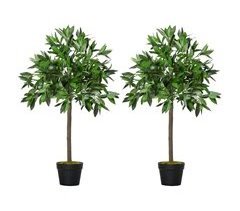 Juego 2 Árboles de Laurel Artificiales PP, PE, Cemento Outsunny